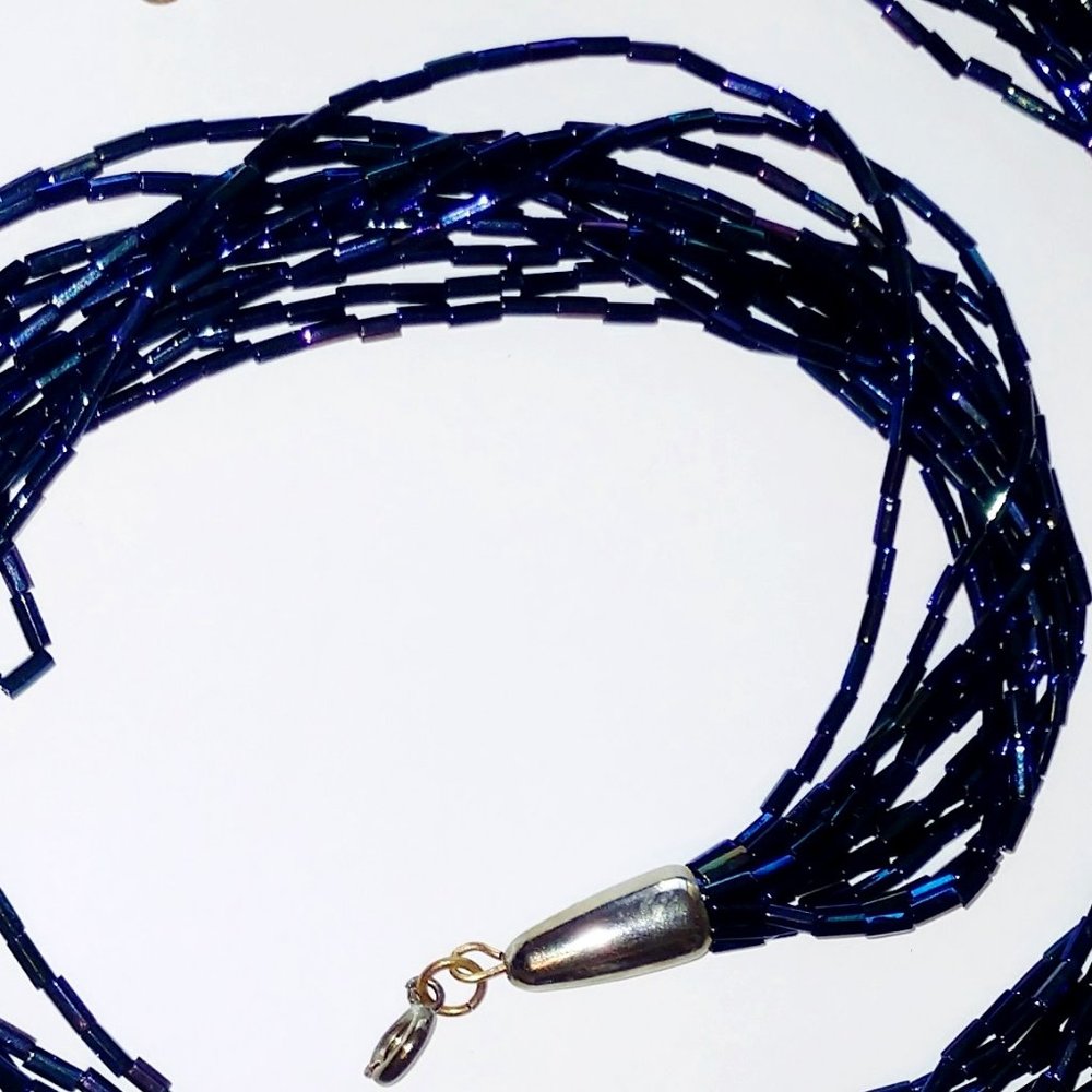 Vintage Necklace Blue Seed Bead Necklace 1980s